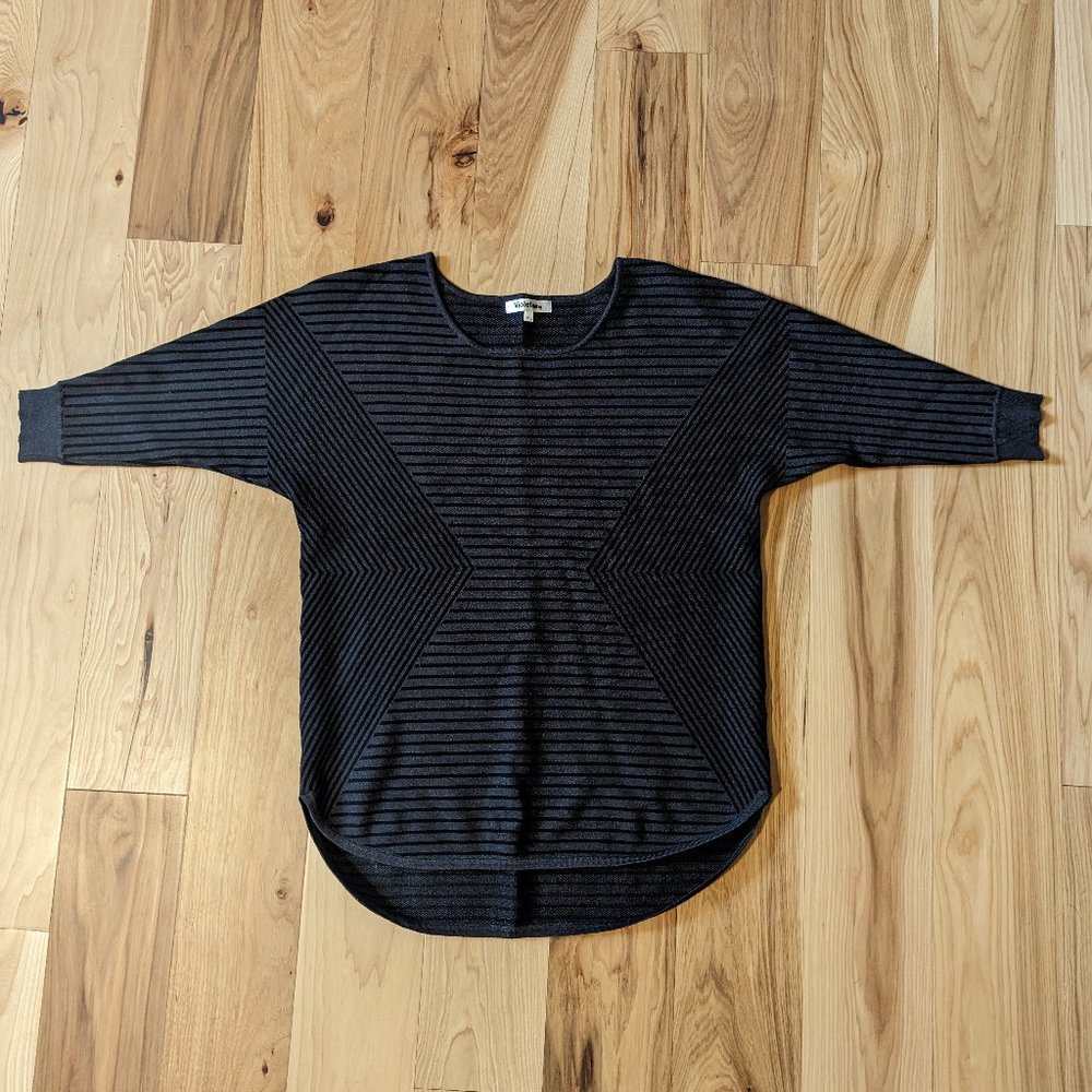 Violet Ruby Striped 3/4 Sleeve Crew Neck Pullover Top Gray, XL